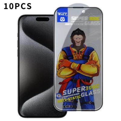 For iPhone 15 Pro Max 10Pcs Anti-Spy Full Screen Protector 300C Large Arc Anti Static Silk Printing Tempered Glass Film - As Shown