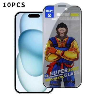 For iPhone 15 Plus 10Pcs Anti-Spy Full Screen Protector 300C Large Arc Anti Static Silk Printing Tempered Glass Film - As Shown