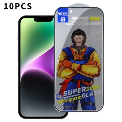 For iPhone 14 Plus 10Pcs Anti-Spy Full Screen Protector 300C Large Arc Anti Static Silk Printing Tempered Glass Film - As Shown