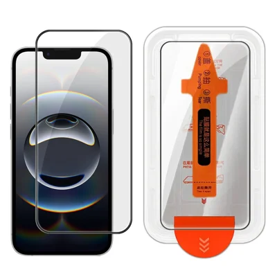 Osłona ekranu na iPhone'a 16e, pełny ekran, HD, przezroczysta, jedwabne nadruki, folia z wysokiej jakości szkła aluminiowo-krzemowego z ramką instalacyjną do usuwania kurzu - jak na zdjęciu