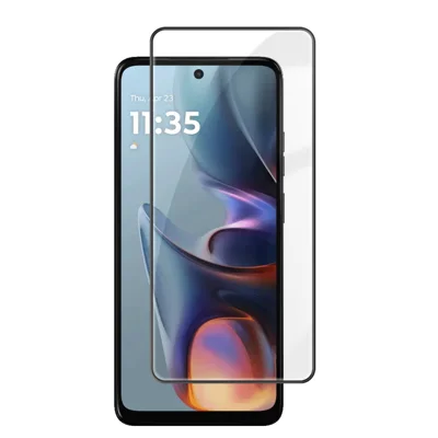 Til Motorola Moto E15 4G HD fuld skærm beskytter med silkeprint, sorte kanter, høj aluminium-silicium glasfilm - som vist