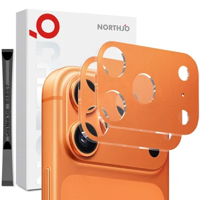NORTHJO 2 pièces pour iPhone 17 Pro Max Protecteur d'objectif caméra Impression soyeuse Verre trempé 3D Protection intégrale - Orange