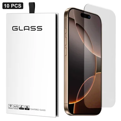 For iPhone 16 Pro 10Pcs Screen Protector 3D Large Arc Edge Thick Glue HD Clear High Aluminium-silicon Glass Film (NOT Complete Covering) - As Shown