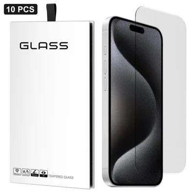 For iPhone 15 Pro 10Pcs Screen Protector 3D Large Arc Edge Thick Glue HD Clear High Aluminium-silicon Glass Film (NOT Complete Covering) - As Shown
