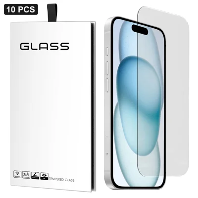 For iPhone 15 10Pcs Screen Protector 3D Large Arc Edge Thick Glue HD Clear High Aluminium-silicon Glass Film (NOT Complete Covering) - As Shown