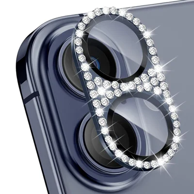 Voor iPhone 17 Camera Lensbeschermer ENKAY HAT PRINCE Strassdecor Metaal + Gehard Glas Lensfolie - Donkerblauw