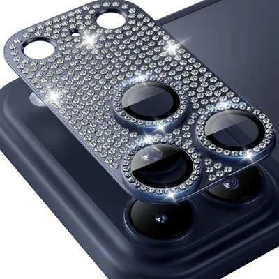 ENKAY HAT PRINCE For iPhone 17 Pro Max Camera Lens Protector   Rhinestone Decor Metal + Tempered Glass Lens Film - Dark Blue