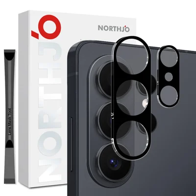 NORTHJO Protector de Lente de Cámara para Samsung Galaxy S26 Ultra con Impresión de Seda Vidrio Templado Transparente 3D de Cobertura Completa - Negro