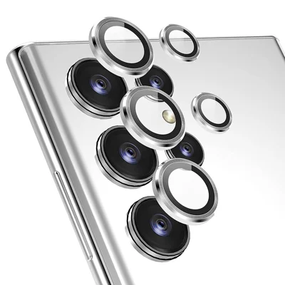 ENKAY HAT PRINCE Na Samsung Galaxy S23 Ultra 1 zestaw ochrony obiektywu aparatu z pierścieniem z hartowanego szkła z aluminium stopowego Night Circle - srebrny