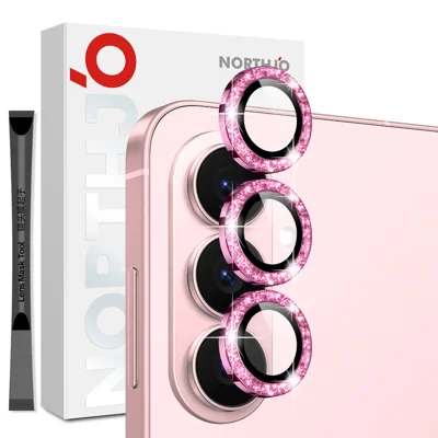 NORTHJO 1 Set For Samsung Galaxy S26+ Camera Lens Film Tempered Glass+Metal Glitter Rear Lens Protector (Complete Coverage) - Pink
