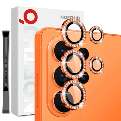NORTHJO Protector de Lente de Cámara para Samsung Galaxy S26 Ultra, Anillo de Diamantes de Imitación, Película de Cristal Templado (Cobertura Completa) - Naranja