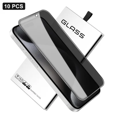 For iPhone 15 Pro Max 10Pcs Anti-Spy Full Screen Protector 360 Degree Privacy High Aluminium-silicon Glass Film - Black