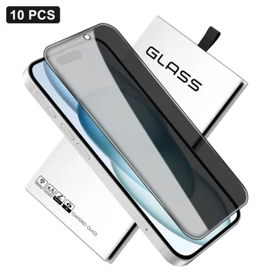 Para iPhone 15 10 Unidades Protector de Pantalla Completa Anti-Espías Protector de Privacidad 360 Grados de Vidrio de Alta Calidad de Aluminio-Silicio - Negro