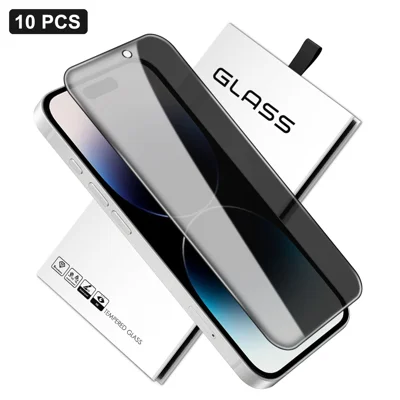 For iPhone 14 Pro Max 10Pcs Anti-Spy Full Screen Protector 360 Degree Privacy High Aluminium-silicon Glass Film - Black