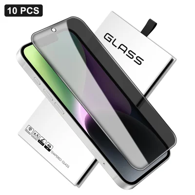 Para iPhone 14 10 Unidades Protector de Pantalla Completa Anti-Espías Protector de Privacidad 360 Grados de Vidrio de Alta Calidad de Aluminio-Silicio - Negro