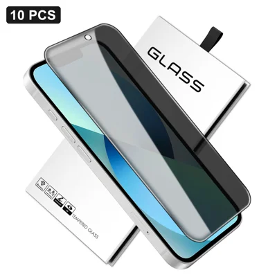 Para iPhone 13 10 Unidades Protector de Pantalla Completa Anti-Espías Protector de Privacidad 360 Grados Película de Vidrio de Alta Calidad de Aluminio-Silicio - Negro