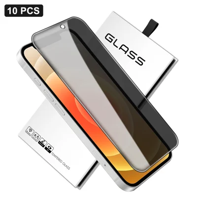 Para iPhone 12 10 Unidades Protector de Pantalla Completa Anti-Espías Protector de Privacidad 360 Grados Película de Vidrio de Alta Calidad de Aluminio-Silicio - Negro