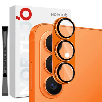 NORTHJO For Samsung Galaxy S26 Camera Lens Protector Matte Integrated Metal Tempered Glass Lens Film (Complete Covering) - Orange