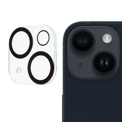 حامي عدسة زجاجي مقسّى لهاتف iPhone 14، فيلم عدسة كاميرا مطبوع حريري - أسود