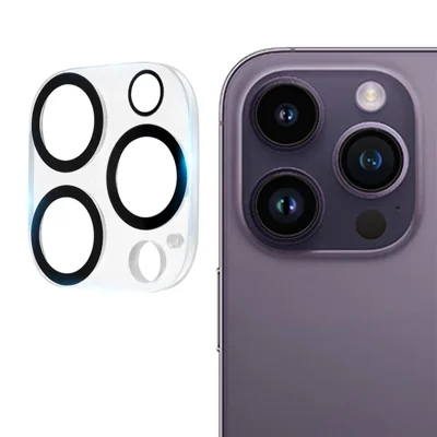 For iPhone 14 Pro Max / iPhone 14 Pro Tempered Glass Lens Protector Silk Printing Camera Lens Film - Black