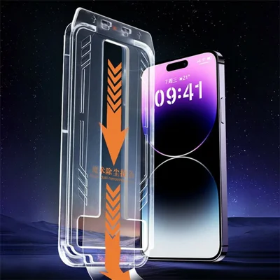 Protecteur d'écran complet pour iPhone 17 Pro Max, film en verre trempé avec colle complète, outil d'alignement automatique et retrait automatique de la poussière, clarté HD - Transparent