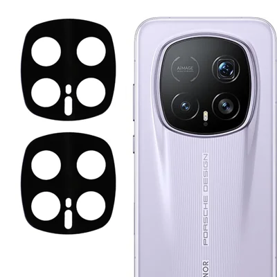 2 Stk. Für Honor Magic8 RSR Porsche Design 5G Objektivschutz 2,5D Rundkante Seidendruck Echtes Gehärtetes Glas Kompletter Schutz Rückseitige Objektivfolie - Schwarz