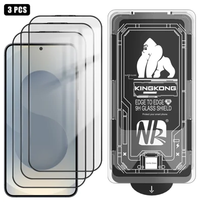 For Samsung Galaxy S25 3Pcs Full Screen Protector HD Clear 3D Arc Edge High Aluminium-silicon Glass Film with Dust-Free Installation Tool - Transparent