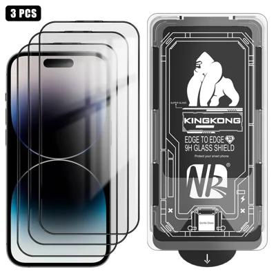 For iPhone 14 Pro Max 3Pcs Full Screen Protector HD Clear 3D Arc Edge High Aluminium-silicon Glass Film with Dust-Free Installation Tool - Transparent
