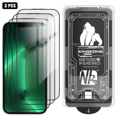 For iPhone 13 Pro Max 3Pcs Full Screen Protector HD Clear 3D Arc Edge High Aluminium-silicon Glass Film with Dust-Free Installation Tool - Transparent