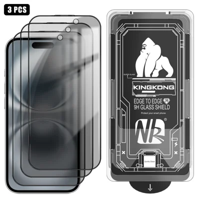 Para iPhone 16 Protector de Pantalla Completa Anti-Espía 3 Unidades, Película de Vidrio Aluminosilicato con Borde 3D y Herramienta de Instalación Sin Polvo - Negro