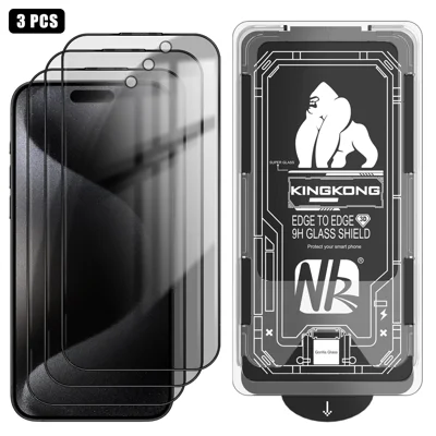 For iPhone 15 Pro Max 3Pcs Anti-Spy Full Screen Protector 3D Arc Edge High Aluminium-silicon Glass Film with Dust-Free Installation Tool - Black