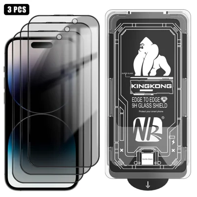 For iPhone 14 Pro Max 3Pcs Anti-Spy Full Screen Protector 3D Arc Edge High Aluminium-silicon Glass Film with Dust-Free Installation Tool - Black