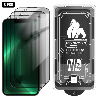 For iPhone 13 Pro Max 3Pcs Anti-Spy Full Screen Protector 3D Arc Edge High Aluminium-silicon Glass Film with Dust-Free Installation Tool - Black