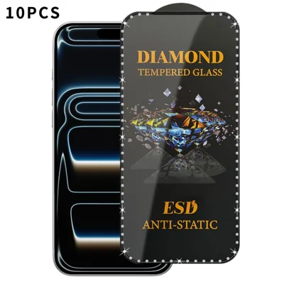 10 pièces pour iPhone 17 Pro Max Verre Trempé Protection d'Écran Totale HD Anti-Statique avec Impression en Soie et Motif de Diamants - Transparent