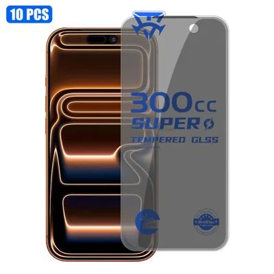 10 pièces pour iPhone 17 Pro Max Film de verre trempé 300CC sans bordures anti-statique anti-espion protection d'écran complète - Noir