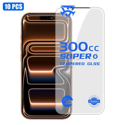 10 pièces pour iPhone 17 Pro Max Film de verre trempé 9H+ 300CC sans bordures anti-statique HD Protecteur d'écran complet - Transparent