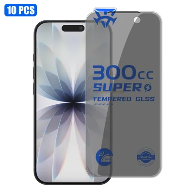 Para iPhone 17 Protector de Pantalla de Cristal Templado 300CC Sin Bordes, Antiestático, Antiespía, 10 Unidades - Negro
