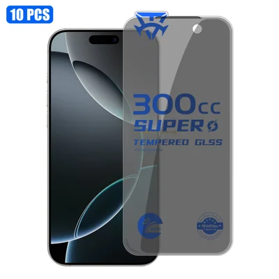 For iPhone 16 Pro Max 10Pcs Tempered Glass Film 300CC Edgeless Anti-static Anti-spy Full Screen Protector - Black