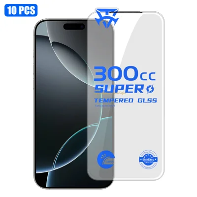 For iPhone 16 Pro Max 10Pcs Tempered Glass Film 9H+ 300CC Edgeless Anti Static HD Full Screen Protector - Transparent