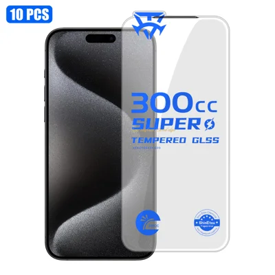 For iPhone 15 Pro Max 10Pcs Tempered Glass Film 9H+ 300CC Edgeless Anti Static HD Full Screen Protector - Transparent