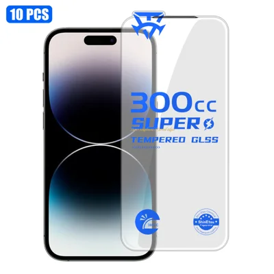 For iPhone 14 Pro Max 10Pcs Tempered Glass Film 9H+ 300CC Edgeless Anti Static HD Full Screen Protector - Transparent