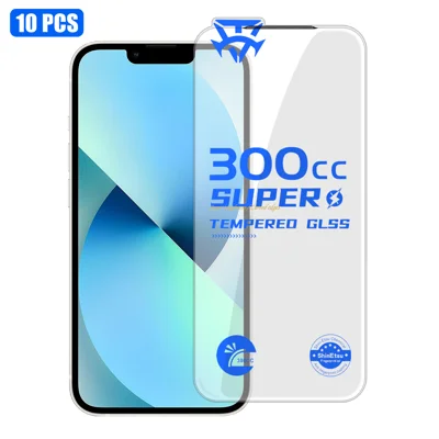 For iPhone 13 10Pcs Tempered Glass Film 9H+ 300CC Edgeless Anti Static HD Full Screen Protector - Transparent