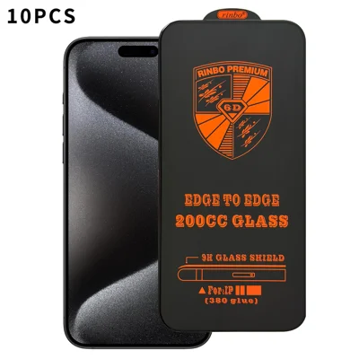 For iPhone 15 Pro RINBO 10Pcs HD Full Coverage Tempered Glass 200CC Silk Printing Anti-static Screen Protector - Transparent