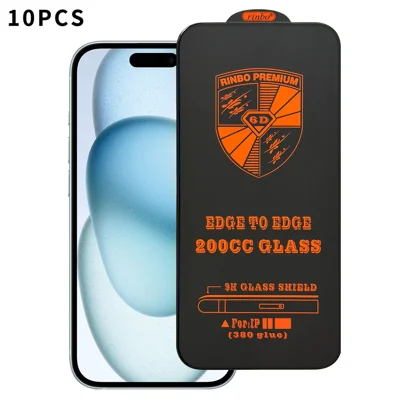 For iPhone 15 RINBO 10Pcs HD Full Coverage Tempered Glass 200CC Silk Printing Anti-static Screen Protector - Transparent