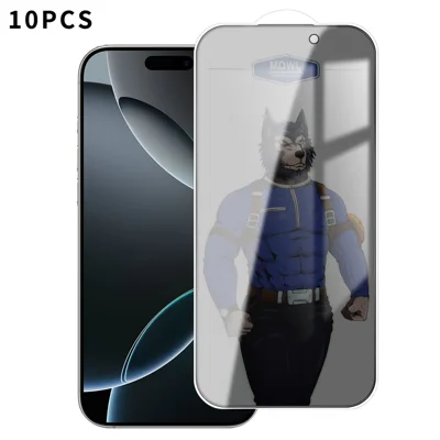 For iPhone 16 Pro Max 10Pcs Privacy Tempered Glass Anti-fingerprint Anti-spy Full Screen Protector - Black
