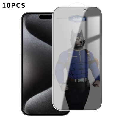 For iPhone 15 Pro 10Pcs Privacy Tempered Glass Anti-fingerprint Anti-spy Full Screen Protector - Black