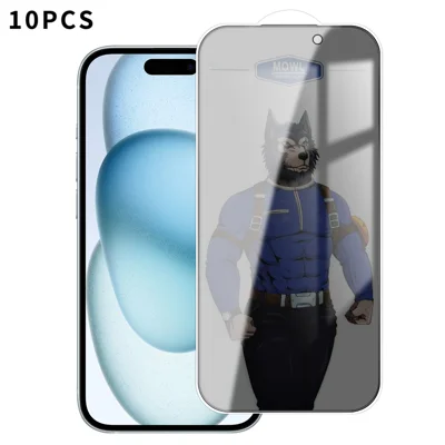 For iPhone 15 10Pcs Privacy Tempered Glass Anti-fingerprint Anti-spy Full Screen Protector - Black
