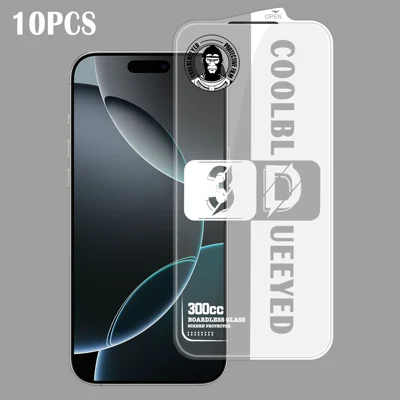 For iPhone 16 Pro Max 10Pcs Tempered Glass 3D Full Coverage 300CC Edgeless Anti Static Screen Protector - Transparent