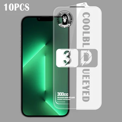 For iPhone 13 Pro 10Pcs Tempered Glass 3D Full Coverage 300CC Edgeless Anti Static Screen Protector - Transparent