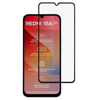 Für Xiaomi Redmi 15a 5G Vollbildschutzfolie mit Seidendruck, Vollklebefolie, HD-Klarfolie – Schwarz
